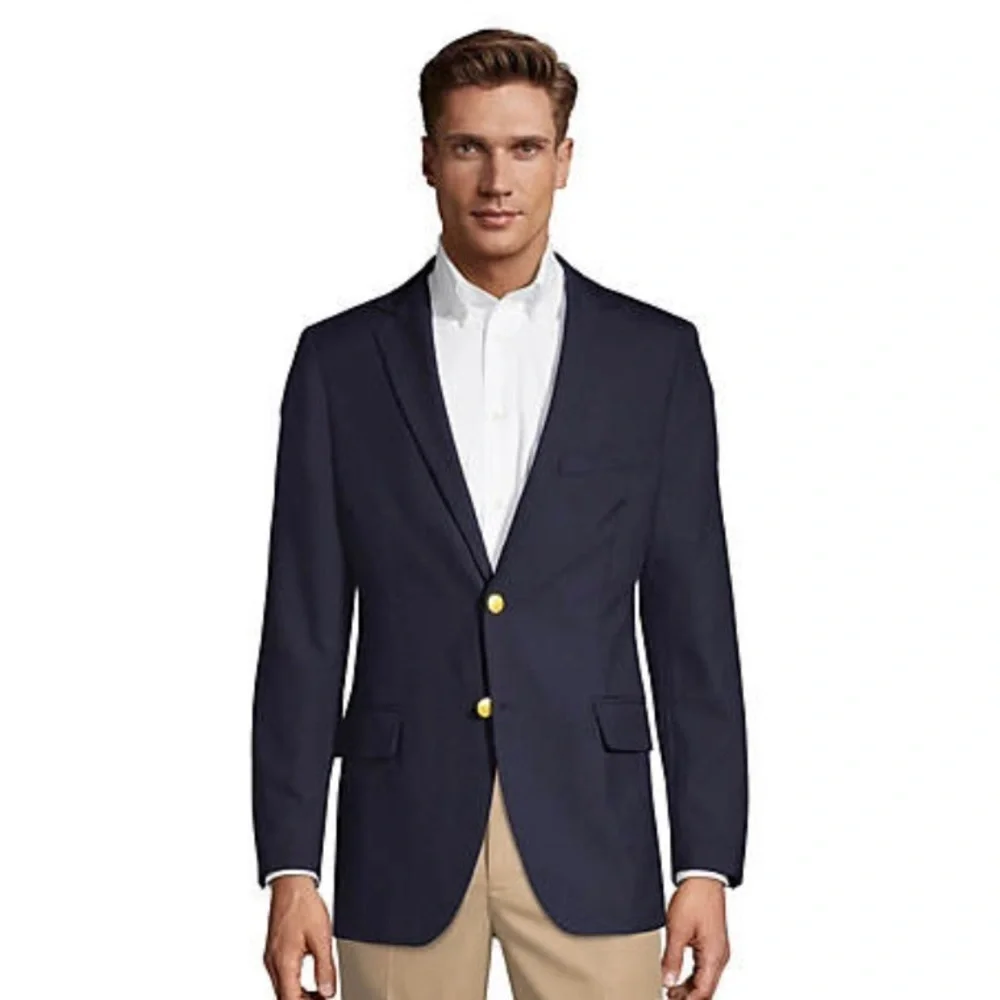 LANDS END' Men's Tailored Fit Hopsack Blazer, dark navy